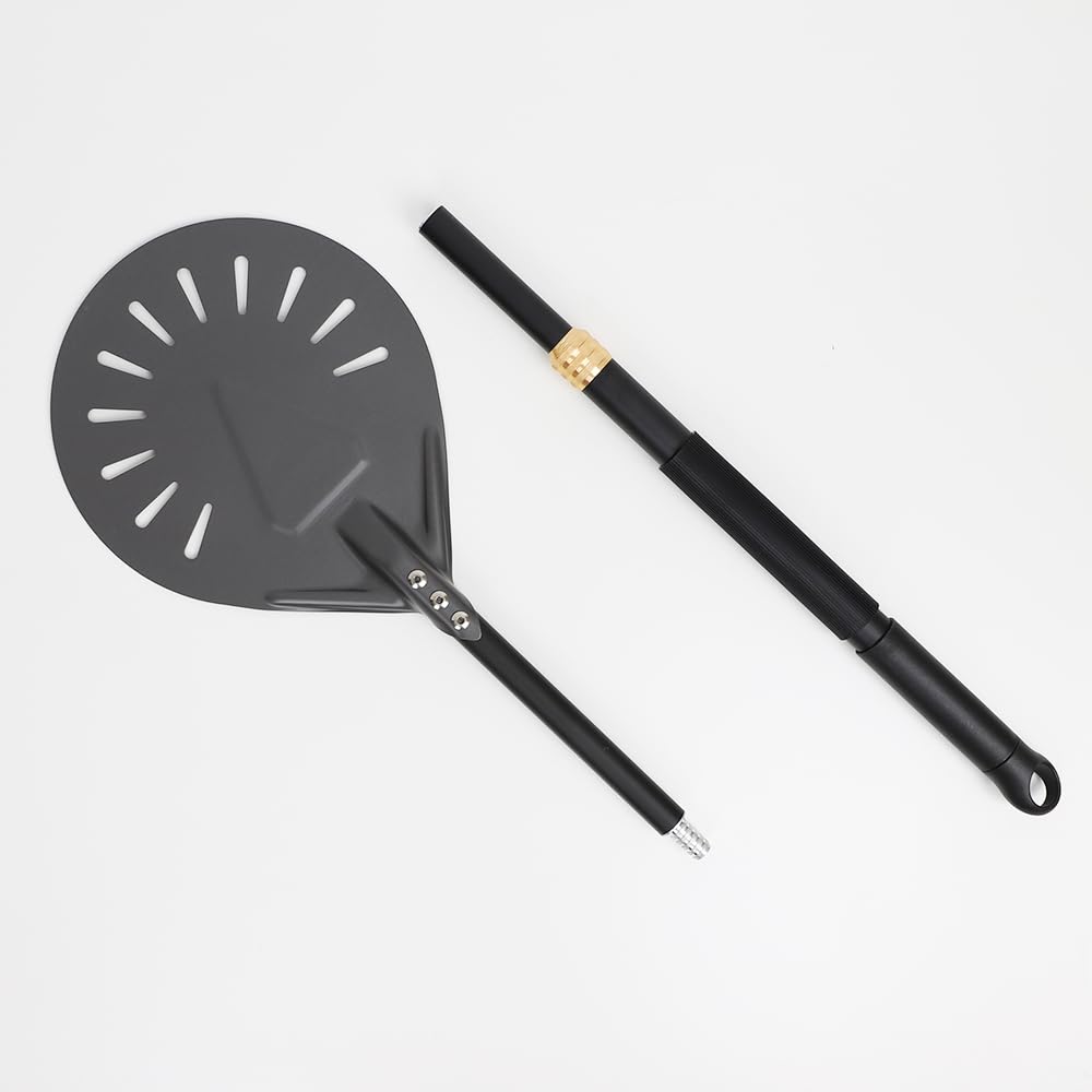 Pala Per Pizza Pala for pizza regolabile, pala girevole anodizzata dura, utensili da forno rotondi for, manico lungo, for in alluminio, antiaderente, cucina(Grey 8 inch brown)