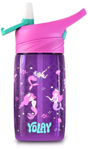 YOLAY Kids Water Bottle with Straw, 15 oz, Mermaid
