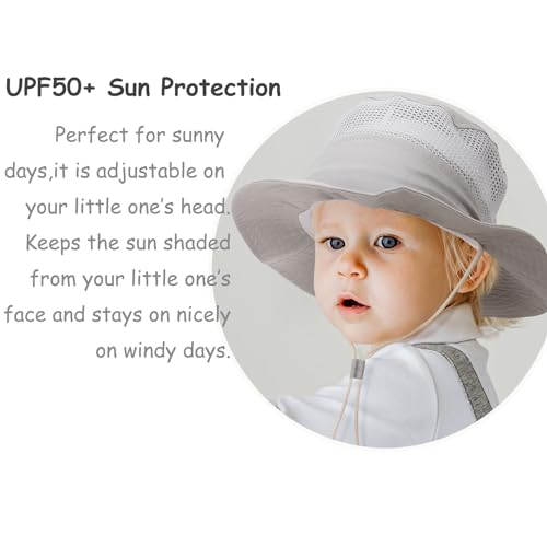 Baby Sun Hat UPF 50+ Outdoor Adjustable Beach Hat with Wide Brim Bucket Hats for Toddler Boys Girls 0-6 Years3