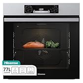 Hisense BI64213E4PX Forno da Incasso Multifunzione 77 litri, Termoventilato, Pulizia Pirolitica, 13 Funzioni, Pizza 300°C, AirFry, Soft Closing, Guide Telescopiche, Display LED, Inox con Vetro Nero