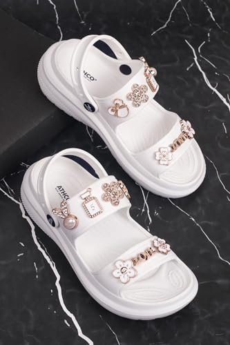 Image of ATHCO Soho Clogs Sandal for Women's|Girls|Dual-Color Soft EVA Cushioned With Massage Footbed|Easy Wear with Adjustable Back Strap|Lightweight Platform Heels|Flexible|Breathable|Extra Soft Comfortable Anti-Skid Casual Mule|All-Season|Summer|Monsoon|Rain|Winter|Waterproof|Casual Slip-On Sandal with Cute Charms & Chunky Design|Indoor & Outdoor Wear|Trendy|Fashionable|Stylish|Shoes