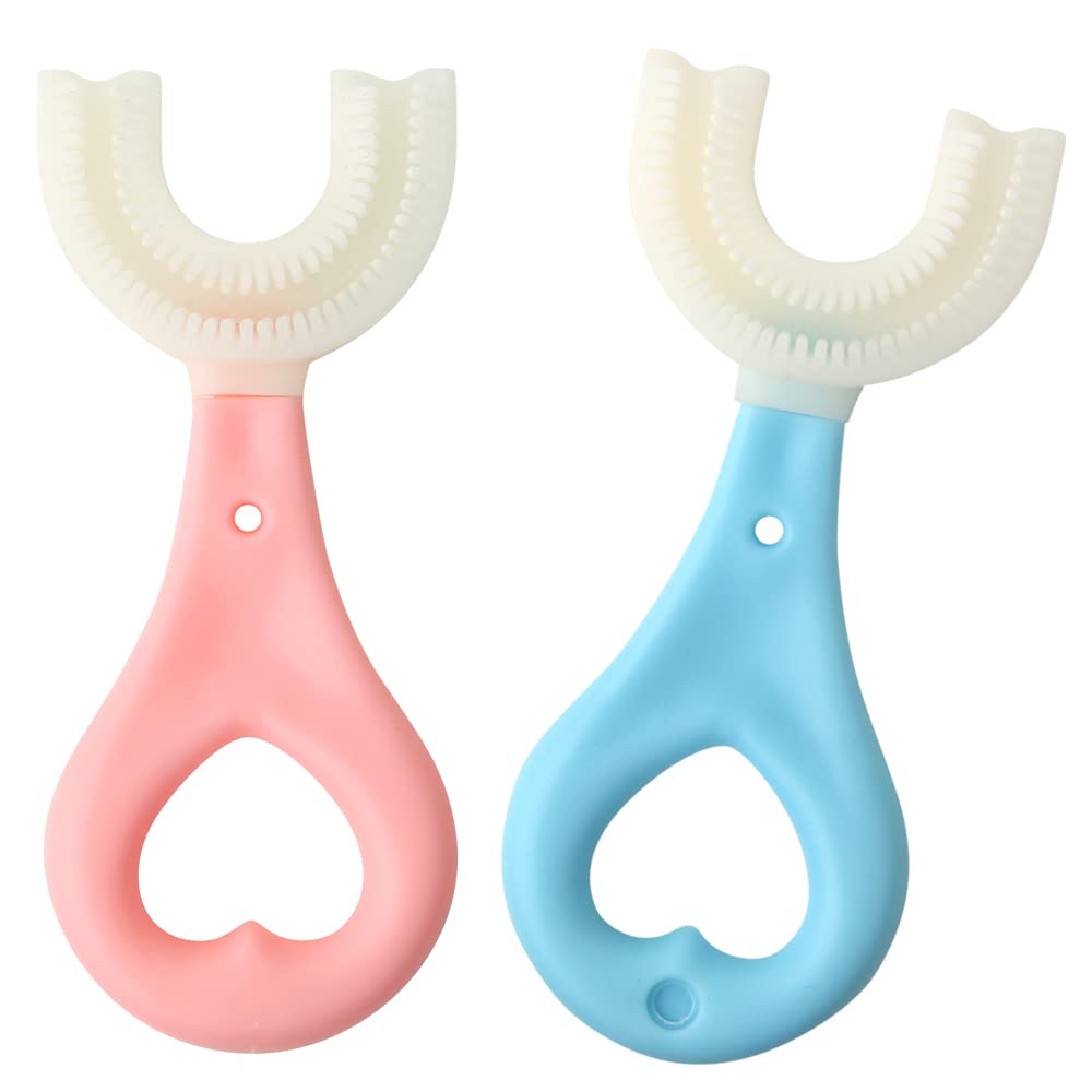 Kids U Shaped Toothbrush 2 Pack U Shaped Toothbrush Kids 360 U-Shaped Tooth Brush with Soft Silicone Brush Head Whole Mouth Toothbrush for Toddlers and Children Ages 2-6 Years