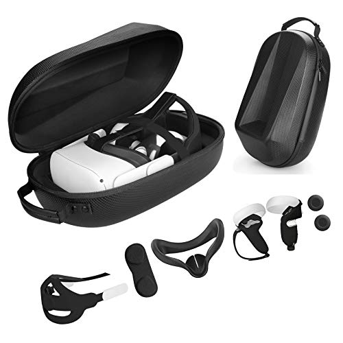 Vakdon Custodia da Viaggio 7 in 1 Set per Oculus Quest 2 Visore VR all-in-one, K6 Regolabile Cinturino per Testa + Facciale Cover + Coperture per Controller, Oculus Quest 2 Accessori (Nero)