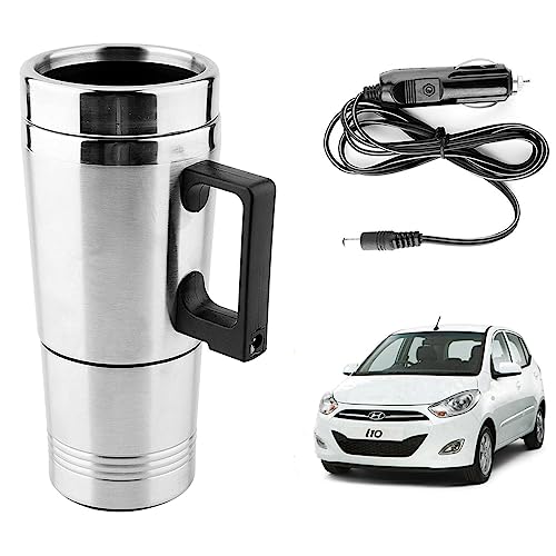 Image of Oshotto 12V Stainless Steel Car Heating Kettle /Mug, Travel Friendly electric Tea /Coffee maker Compatible with Hyundai i10 (300ml) - Silver