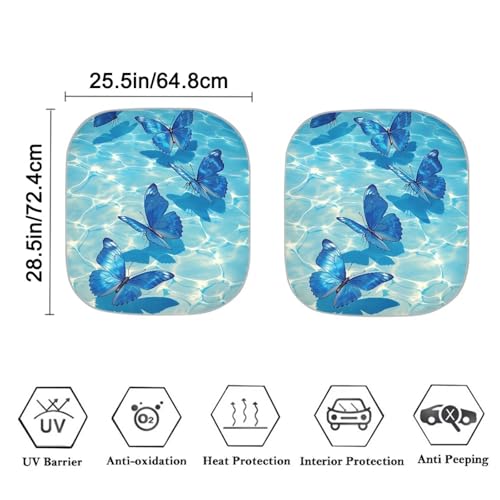Image of Blue Butterfly Windshield Sun Shade Fodable Sun Visor Car Front Window Sunshade Protector Universal Vehicle Interior Accessories Fit for Most Cars, 28.5x25.5 inch, Pack of 2