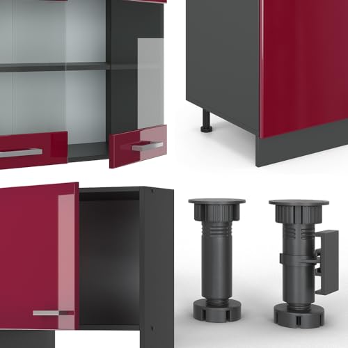 Miniatura 6 de Vicco Mueble De Cocina R-Line, Rojo De Alto Brillo, 300 Cm Con Armario Alto, Sin Encimera