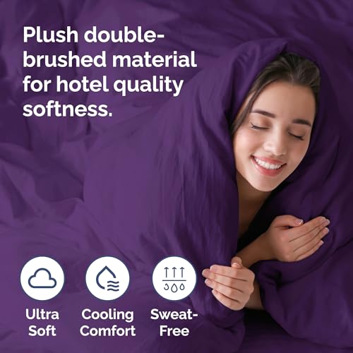 Image of Duvet Cover Full Size Set - Extra Soft Full Duvet Cover 80 inch x 90 inch with 2 Pillow Shams for Women, Men, Kids & Teens - Hotel Luxury, Easy-Care w / Zipper Closures & Ties - Comfy and Breathable (Purple)