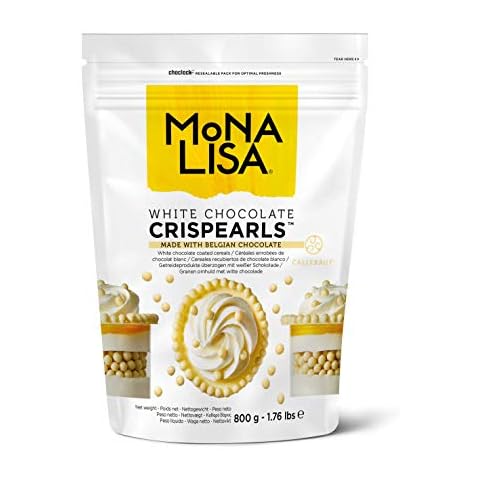Mona Lisa Crispearls by Callebaut (White Chocolate, 1 x 800g Bag) – Resealable Velcro 800g Bag - Flavored Coated Cereal Balls for Decorating Cakes, Cupcakes, Waffles, Crepes, Pancakes Cover