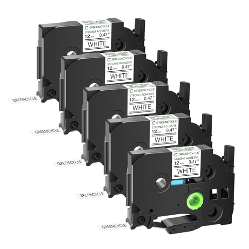 GREENCYCLE Extra Strength Adhesive Label Tape Compatible for Brother P-Touch TZe-S231 TZ-S231 12mm 0.47'' White Tape TZe-231 TZ-231 for Ptouch PT-D600 PT D210 PT-H100 PTH110 Label Maker, 5 Pack