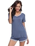 ♥ Hautsympathischer Stoff ♥ : Die Damen Pjs sind aus 95% Baumwolle und 5% Polyester, Weich, komfortabel, Atmungsaktiv und Leichter schlafanzug Frauen.
