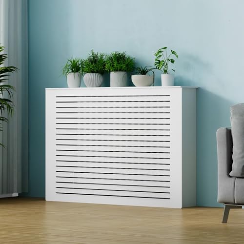 Copritermosifone per la casa, Bianco, con griglia a persiana, mensola per radiatore, Mobile Decorativo per Riscaldamento del Soggiorno, Nascondere Tubi disordinati, copritermosifon