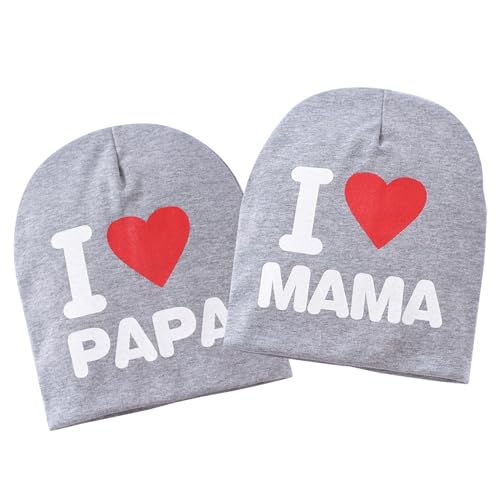 EQLEF Kleinkind Mütze Warm gestrickte Mütze, I Love Mama & I Love Papa...
