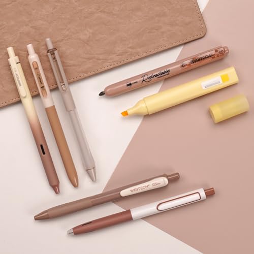 WRITECH Gel Pens Journaling Highlighters: Journal Set Aesthetic Assorted Earth Tones Color Ink 0.5mm Fine Point Retractable 0.7mm Black Pen Smooth Writing Drawing No Bleed 7ct (Brown) - Image 6