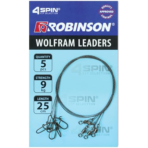 Robinson Vorfach Angeln 5er Set Ultradünn & Bissfest 3-15 kg Tragkraft 15-45 cm Wolfram Duo Lock Snap & Wirbel für Hecht Zander Barsch Spinnfischen Leaders Super Strong