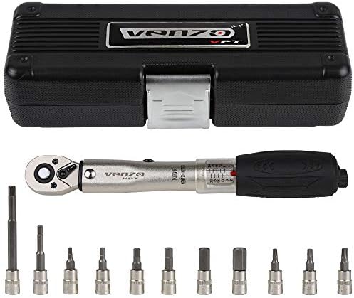 Venzo Bicycle Bike 1/4 Inch Driver - Torque Wrench Allen Key Tools Socket Set Kit 2-24Nm - Small Adjustable