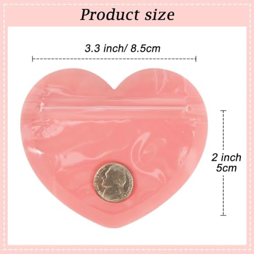 NEOUTH 100 Pieces 9x5cm Small Bags for Business, Zip Lock Pouch, Heart-Shaped Jewelry Bags, Clear Mylar Ziplock Baggies, Cute Mini Packaging Supplies for Earring Sample