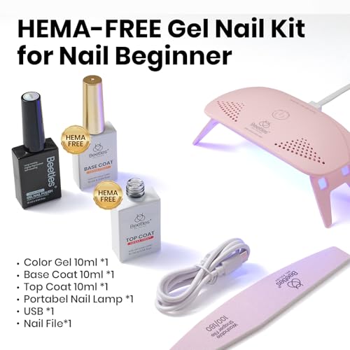 Image of Beetles 10ML HEMA-Free Black Gel Nail Kit with U V Light, 5 Pcs Black Shadow Gel Polish Set DIY Home Salon Travel Portable Manicure Kit with Base &Top Nail File Coat Soak Off Gifts for Women Girls