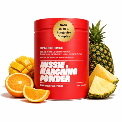 Aussie Marching Powder - Anti Aging Supplement & Longevity Mix, Nicotinamide Riboside (NR) NAD+ Support with CoQ10, Creatine & L-Theanine, Tropical Flavor Longevity Supplement Powder