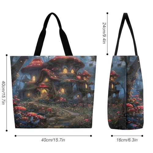 Women's Multi-Functional Shopping Bag，Mushrooms And Flowers Printing Messenger Bag Shoulder Bag for Travel, Work, Shopping & Parties with Inner Pocket, Grocery Bag Lightweight & Water-Resistant2