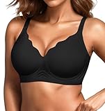 Seamless Wireless Bra for Women with Support - No Underwire Full Coverage Push Up Comfort Bras - Smoothing Fashion Clothing for Womens Girlfriend Gift - Christmas Birthday Gifts for Women(Black,L)