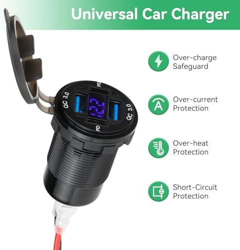 ULITECO 12V USB Outlet 4-Port, 78W Dual PD30W & QC3.0 Fast Charger, Waterproof Aluminum Alloy 12v Power Outlet with Blue Voltmeter for Cars RVs Boats Golf Carts Trucks Motorcycles - 4