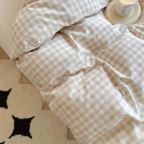 Image of Nayoroom Beige Gingham Duvet Cover Queen Tan Checkered Dorm Bedding