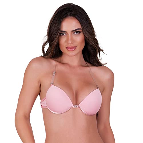 Sutiã com Bojo Silicone Costa Nua Frente Única Tamanho:G;Cor:Rosa;Genero:Mulher