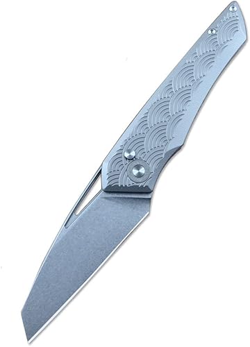 twosun Cuchillo de cubiertos D2 Stonewash Blade Gris Titanio Mango Botón Lock TS193