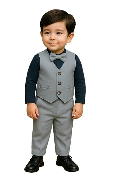 Ninas Baby Boys and Girls Solid Cotton Blend Blazer Style T Shirt and Pant Set with Bow Tie Toddlers for Kids