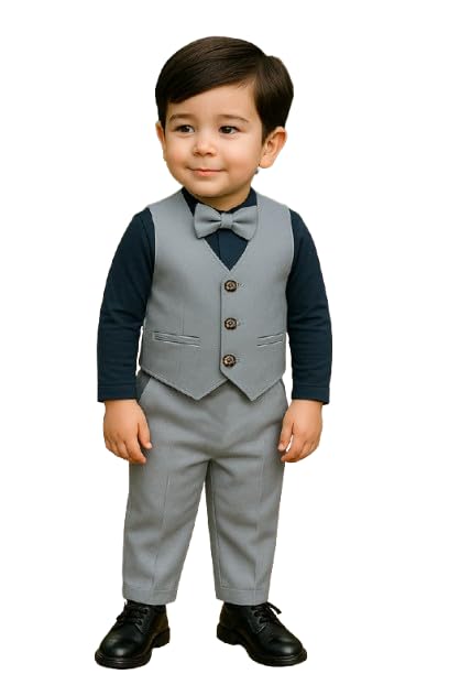 Baby Boys and Girls Solid Cotton Blend Blazer Style T Shirt and Pant Set with Bow Tie Toddlers and Unisex Child-image-25
