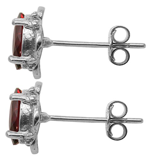 Boucles d'oreille grenat ovale en or blanc 9 carats filigrane BJC - 4