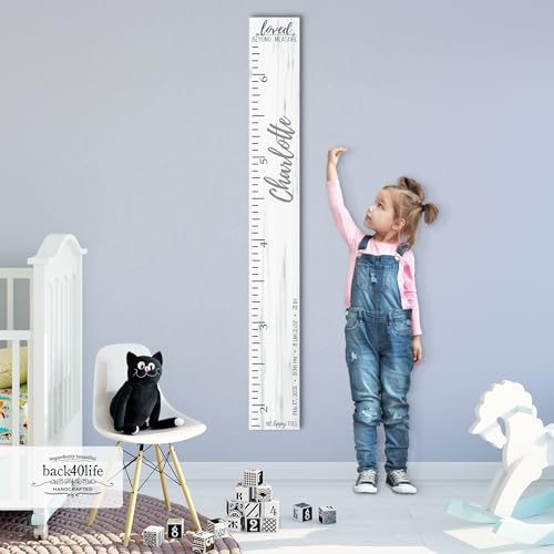 Wooden Kids Growth Height Chart Ruler for Boys and Girls Painted (The No Tippy Toes - Loved Beyond Measure) Back40Life