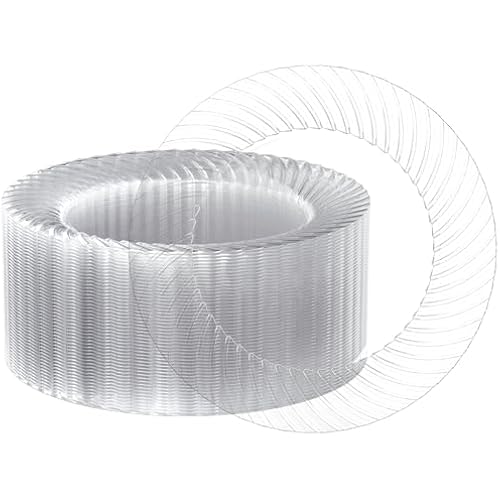 FOCUSLINE 10 Inch Clear Plastic Plates, 100 Count Disposable Heavy Duty Dinner Plates, Premium Hard Plastic for Weddings, Parties & Events