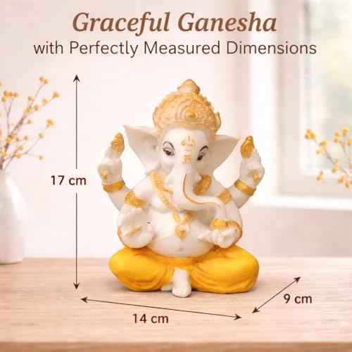 Image of ARMONIA Premium Lord Ganesha Idol for Home Decor - 17cm Handmade Ganesh Murti | Marble Dust Finish Ganpati Statue for Mandir, Office Desk | Best Spiritual Gift for Diwali, Wedding & Housewarming