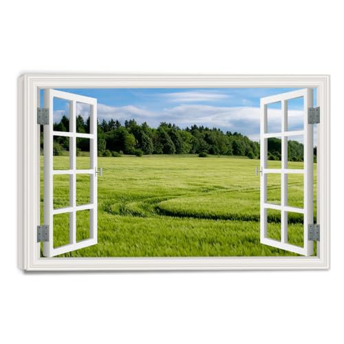 Toile paysage nature vue fenêtre trompe-l'œil pour agrandir une pièce sombre