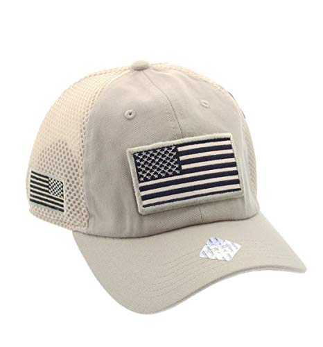 JFH American USA Flag Removable Patch Mesh Tactical Cap Military Hat w/Reverse Flag (088 Khaki)