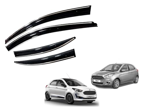 Image of CAR SAAZ Chrome Line Door Visor for Figo Type 2&3(2015-2019)(Set of 4Pcs) | Rain Guard | Wind Deflector