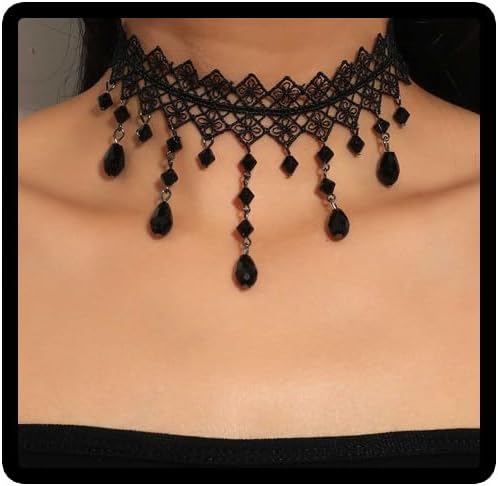 Collana Choker Gotica In Pizzo E Paillettes - Regolabile, Per Halloween E Feste