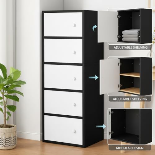 Image of EXVITO Premium Wooden Collapsible Wardrobe with 6 Doors & 6 Spacious Shelves | Modern Foldable Almirah for Clothes, Blankets & Storage - Sun Protection with Anti-Slip Handle (BBLK, 4 Door)