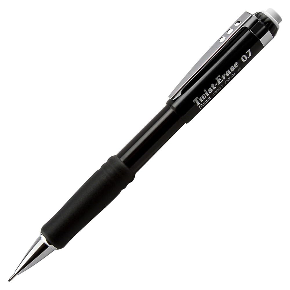 Pentel Twist Erase Drehbleistift mit Radierer und 3 x 0,7 mm HB-Minen 12 Stück schwarz
