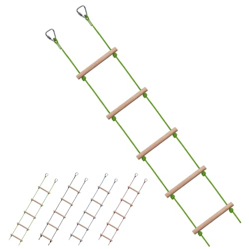 ChengFu Swing Rope Ladder, Hanging Rope Ladders, Ninja Warrior Obstacle Course Accessories, Kids Climbing Game Hanging Ladder for Swing Accessories,Green (2 Hooks)