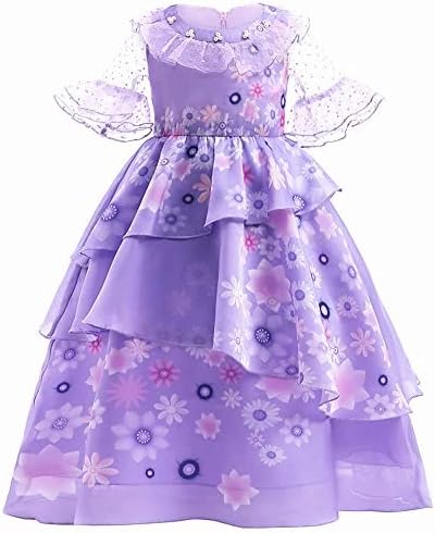 Vista 3 de Choadam Vestido Mirabel para niñas, vestido Isabela, vestido Mirabel Madrigal, peluca Mirabel, con lentes
