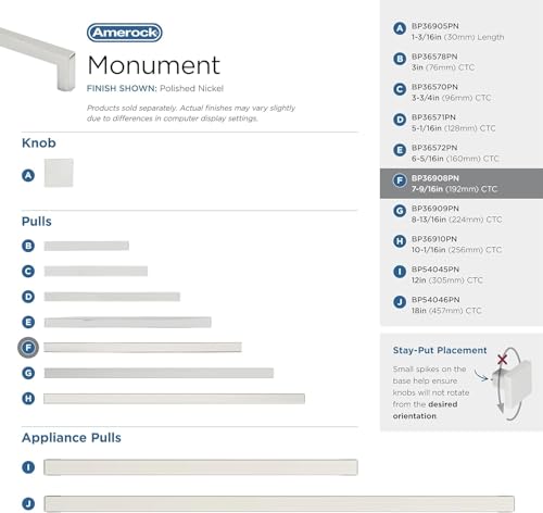 Image of Amerock BP36908PN | Polished Nickel Cabinet Pull | 7-9 /16 inch (192 mm) Center to Center Cabinet Handle | Monument | Furniture Hardware