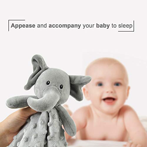 Boritar Elephant Baby Security Blanket Soft Minky Dot Fabric Lovey Blanket With Lovely Animal Pattern Backing, Stuffed Plush Cuddle Newborn Blankie 14 Inch #TOP6