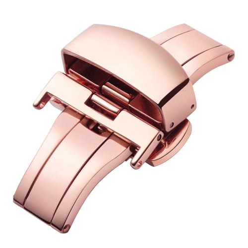 Cierre de Mariposa Hebilla de Desplegable de Acero Inoxidable de Repuesto con Botón Pulsador para Correas de Reloj de Cuero en Oro, Oro Rosa, Plata, Negro (12 mm, 14 mm, 16 mm, 18 mm, 20 mm, 22 mm)