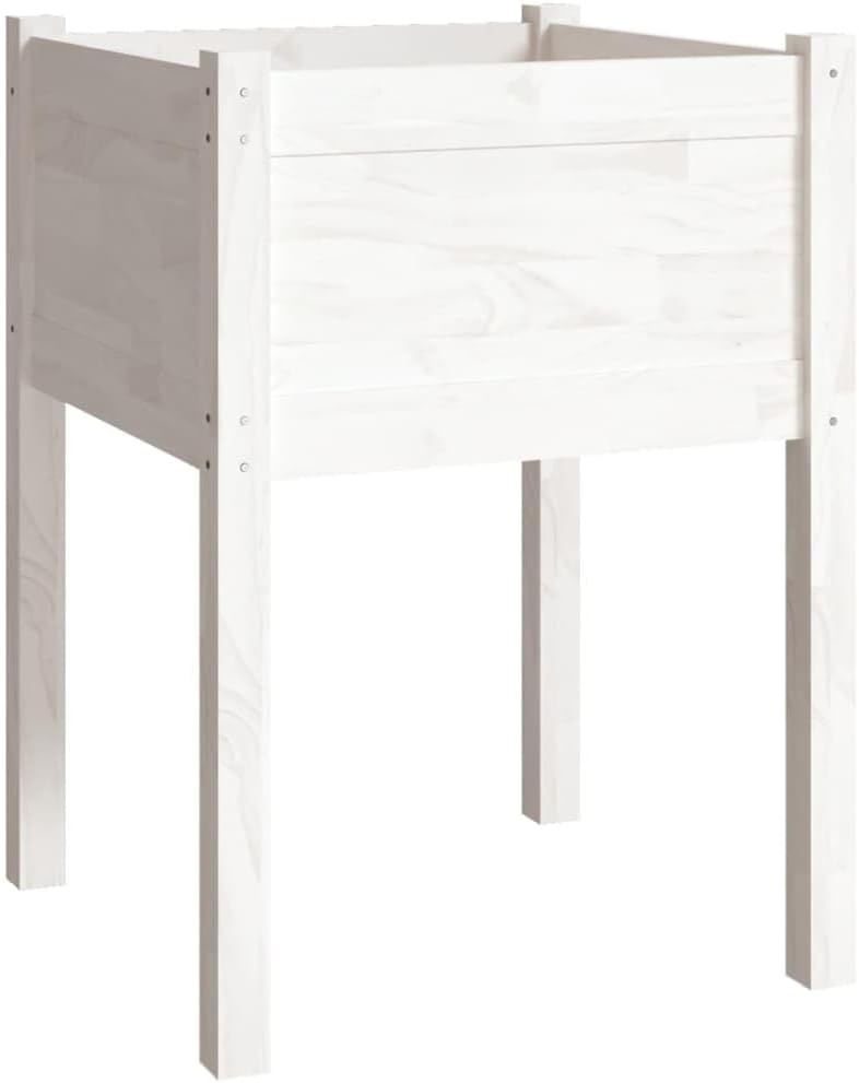 vidaXL Planter, Outdoor Raised Garden Bed with Legs, Flower Box for Backyard Patio Balcony Deck, Planter Pot, White Solid Wood Pine