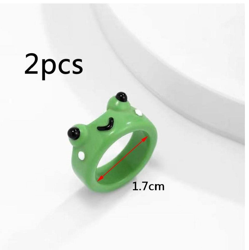 DPWOUM 2 anelli in resina a forma di rana verde con animali