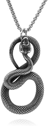 PEAS Punk Jewelry Necklace Stainless Steel Snake Pendant Necklace (Around snake)