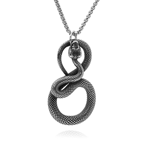 Peas Punk Jewelry Necklace Stainless Steel Snake Pendant Necklace (Around Snake) #TOP2