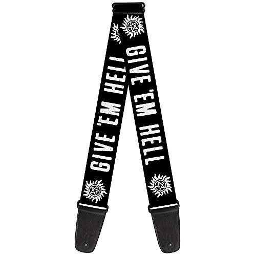 Buckle-down Gs-wsn024 Winchester pentagramme Give ‘Em Hell Noir/blanc – Sangle de guitare - Les Beatles, Paul McCartney, John Lennon, RIngo Starr, George Harrison Buckle-down Gs-wsn024 Winchester pentagramme Give 'Em Hell Noir/blanc – Sangle de guitare